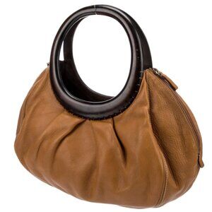 Oscar de la Renta Wooden Handle Leather Shoulder Bag